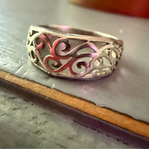 NF 925 Sterling Silver Scroll Ring Size 8.5 - Picture 1 of 13